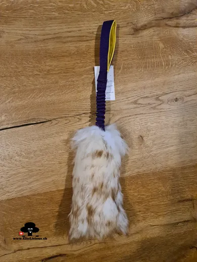 Sheepskin Mouflon fur (mix brown and white) tug toy with bungee handle M