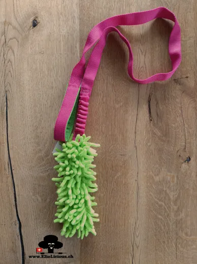Mop Lime M tug toy on long webbing with bungee