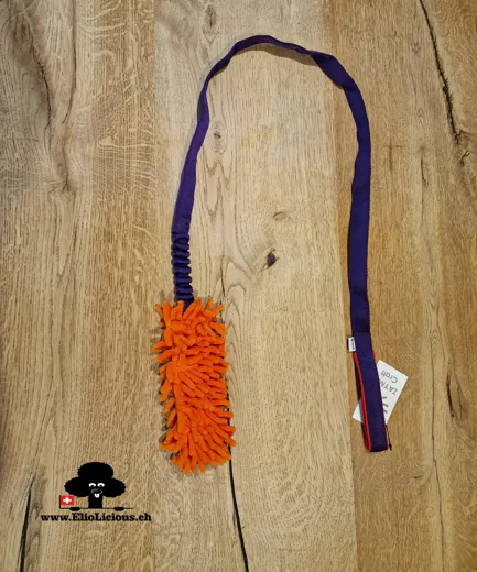 Mop Orange tug toy on long webbing with bungee Purple / Neon