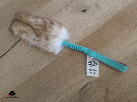 Sheepskin Mouflon fur (mix brown and white) tug toy with bungee handle mint M