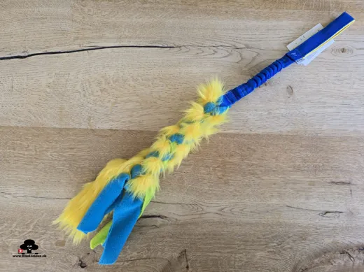 FUR and FLEECE bungee dog toy M, blue, yellow, gray