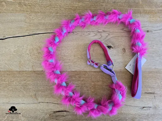 Braided agility leash with faux fur heather,fuchsia, mint, pink