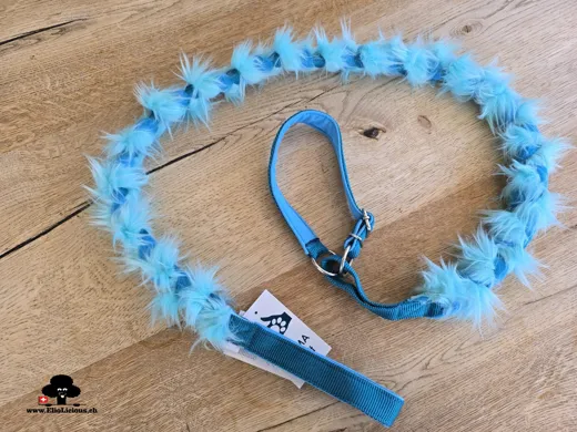 Braided agility leash with faux fur teal, aqua, aqua, mint