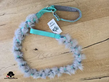 Zayma Craft Braided agility leash with faux fur, mint, light gray, dark teal, gray