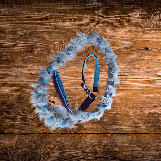 Braided agility leash with faux fur, purple, gray, aqua 